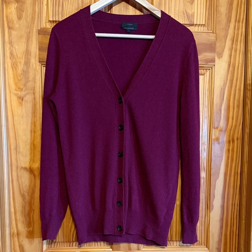 J. Crew Deep Red V-Neck Cardigan- Wool and Cashmere blend